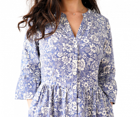 Rochie din Bumbac – Imprimeu FLORAL Albastru și Alb, Casual și Versatil [1]
