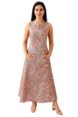 BLACK FRIDAY REDRESS - Rochie Din Bumbac – Imprimeu FLORAL Bej și Roz, Casual-Elegant