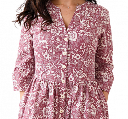 Rochie Din Bumbac – Imprimeu FLORAL Burgundy, Casual-Elegant [1]