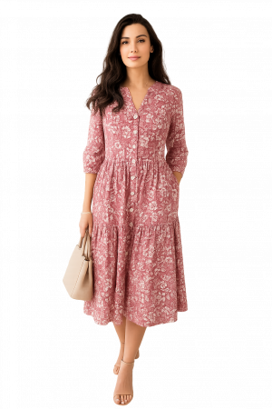 BLACK FRIDAY REDRESS - Rochie Din Bumbac – Imprimeu FLORAL Burgundy, Casual-Elegant