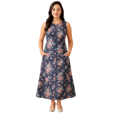 REDRESS SLEEVELESS - Rochie Din Bumbac – Imprimeu FLORAL Mov și Roz, Casual-Elegant