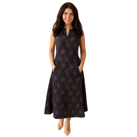 REDRESS SLEEVELESS - Rochie Din Bumbac – Imprimeu Floral Negru și Mov, Casual-Elegant