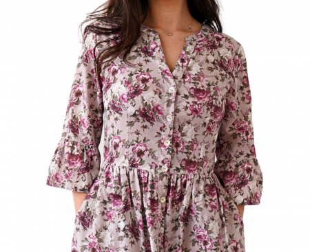 Rochie Din Bumbac – Imprimeu FLORAL Roz, Casual-Elegant [1]