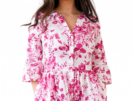 Rochie Din Bumbac – Imprimeu FLORAL Roz și Alb, Casual-Elegant [1]