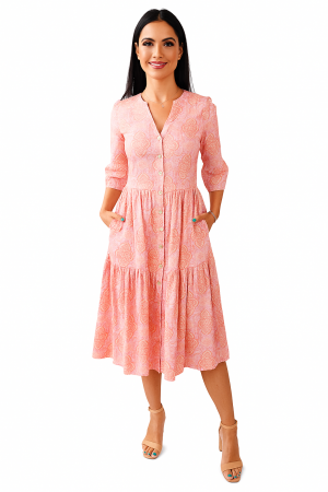 ROCHII REDRESS - Rochie din Bumbac – Imprimeu FLORAL Roz și Alb, Casual și Delicată