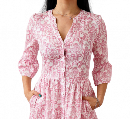 Rochie din Bumbac – Imprimeu FLORAL Roz și Alb, Feminin și Delicat [1]