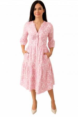 ROCHII REDRESS - Rochie din Bumbac – Imprimeu FLORAL Roz și Alb, Feminin și Delicat