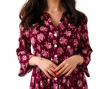 Rochie din Bumbac – Imprimeu FLORAL Vișiniu și Roz, Casual-Vintage [1]