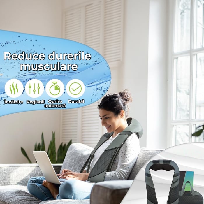 Aparat de masaj profesional pentru spate, gat, umeri, picioare si abdomen, masaj terapeutic, tratarea durerilor musculare cu 8 bile rotative, 3 viteze, 2 directii, Set cu geanta portabila, Gri si Negr [4]