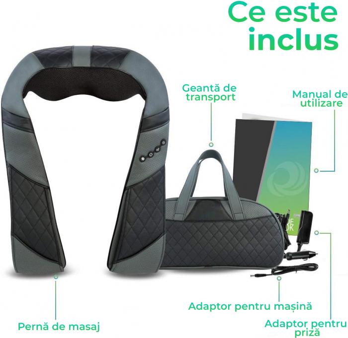 Aparat de masaj profesional pentru spate, gat, umeri, picioare si abdomen, masaj terapeutic, tratarea durerilor musculare cu 8 bile rotative, 3 viteze, 2 directii, Set cu geanta portabila, Gri si Negr [9]