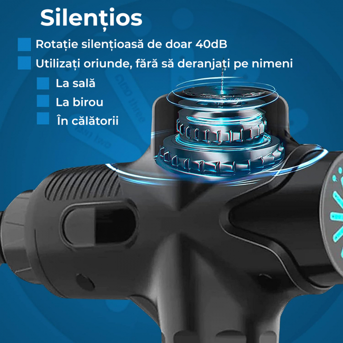 Aparat pentru masaj profesional, tip pistol, anticelulitic, relaxare pentru corp, silentios cu doar 40dB, ecran LCD, timp de operare pana la 15h, cu 12 capete pentru orice grupa musculara, Set, Negru, [8]