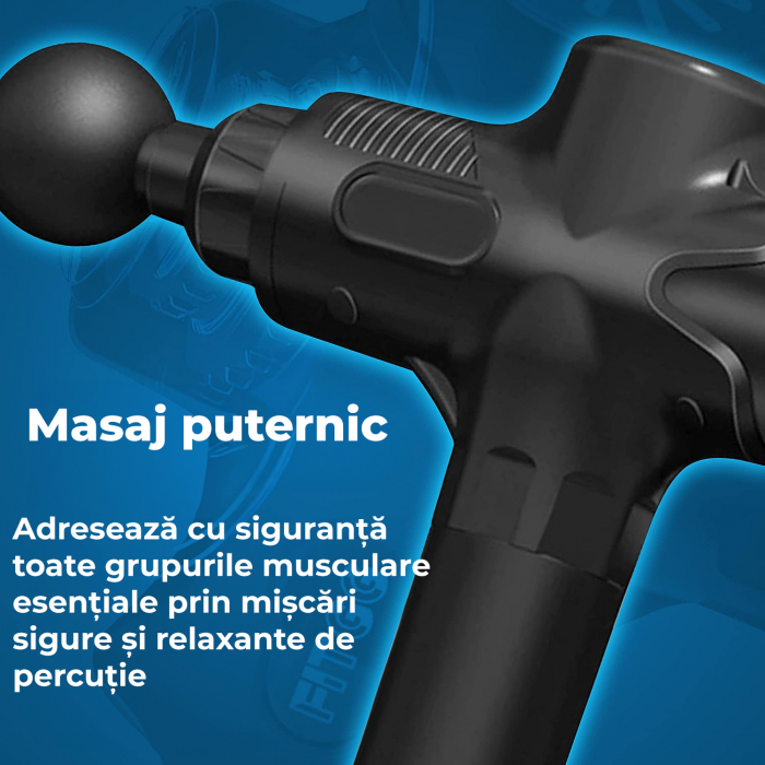 Aparat pentru masaj profesional, tip pistol, anticelulitic, relaxare pentru corp, silentios cu doar 40dB, ecran LCD, timp de operare pana la 15h, cu 12 capete pentru orice grupa musculara, Set, Negru, [3]
