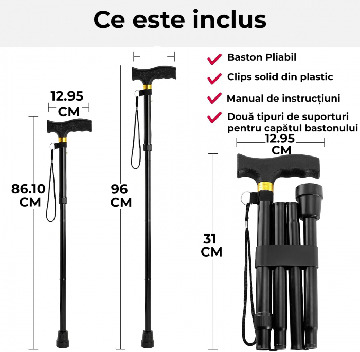 Baston ortopedic de sprijin pliabil - negru [7]