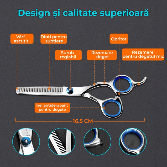 Foarfeca Regal Bliss ® profesionala pentru filat, Argintiu si Albastru [7]