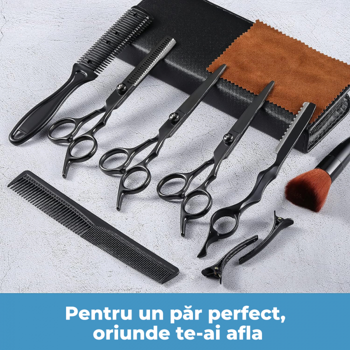 Foarfece profesionale de tuns si filat Set de 11 piese, Negru [7]