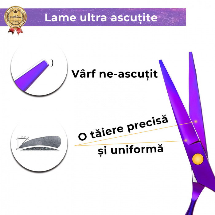 Foarfece profesionale de tuns si filat, Set de 8 piese, Mov [3]