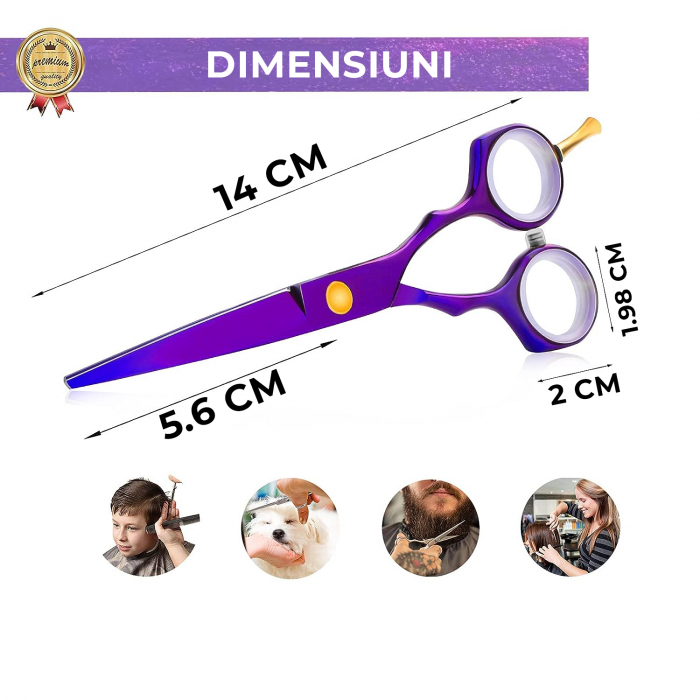 Foarfece profesionale de tuns si filat, Set de 8 piese, Mov [8]
