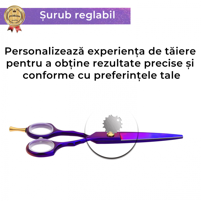 Foarfece profesionale de tuns si filat, Set de 8 piese, Mov [7]