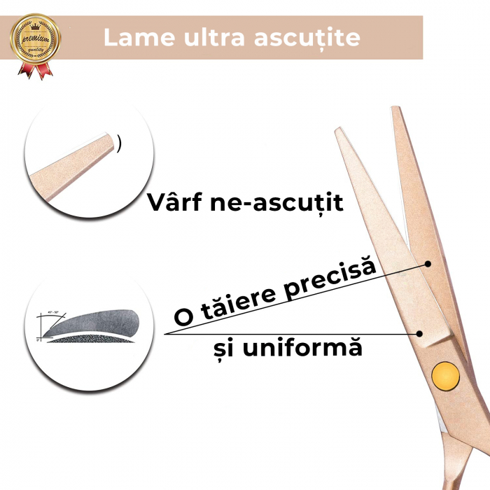 Foarfece profesionale de tuns si filat, Set de 8 piese, Negru cu Auriu [3]