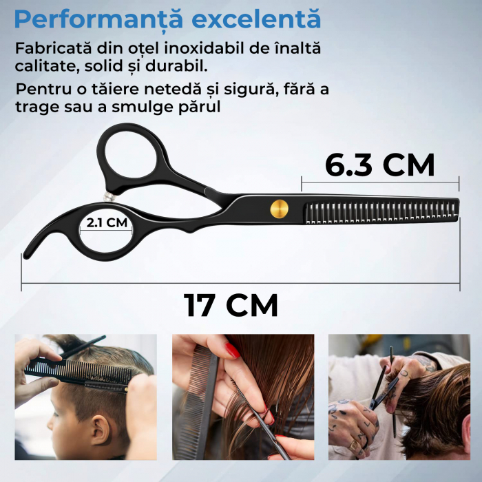 Foarfece profesionale de tuns si filat, Set de 10 piese, Negru si Auriu [4]