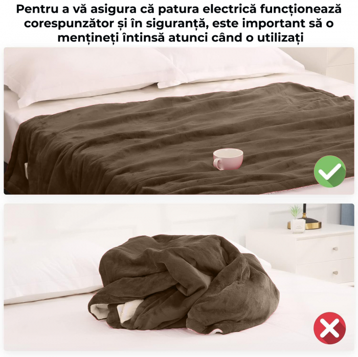 Patura cu incalzire electrica 120x160cm, Maro [8]