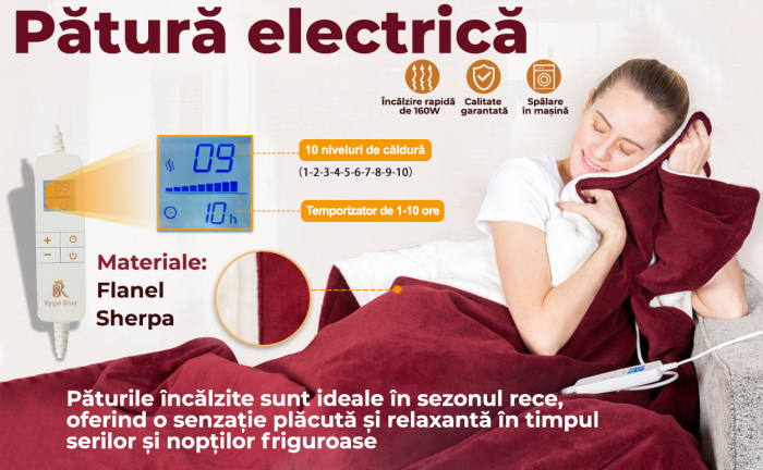 Patura cu incalzire electrica 120x160cm Rosu [18]