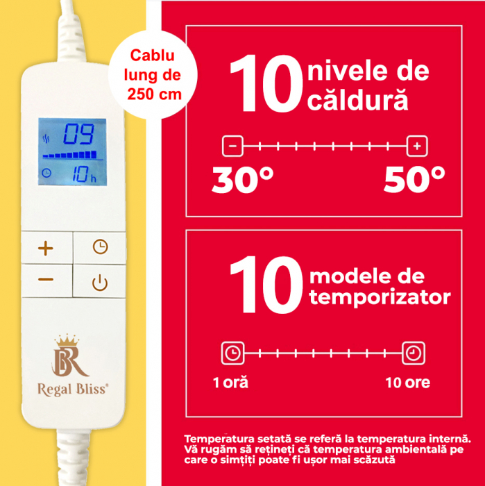 Patura cu incalzire electrica 180x200cm Rosu [15]