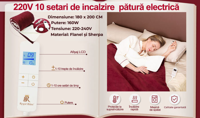 Patura cu incalzire electrica 120x160cm Rosu [17]