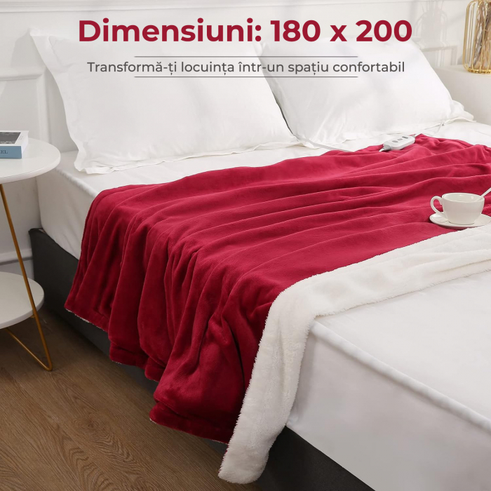 Patura cu incalzire electrica 180x200cm Rosu [12]
