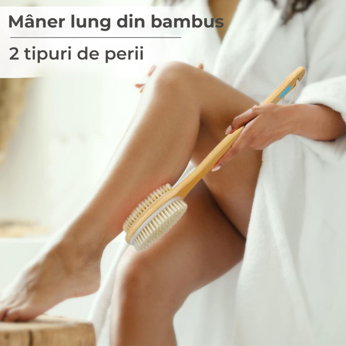 Perie de baie cu maner lung din lemn [3]
