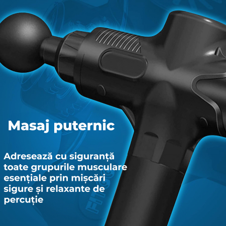 Aparat pentru masaj profesional, tip pistol, anticelulitic, relaxare pentru corp, silentios cu doar 40dB, ecran LCD, timp de operare pana la 15h, cu 12 capete pentru orice grupa musculara, Set, Negru, [2]