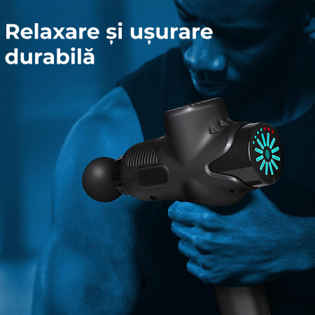 Aparat pentru masaj profesional, tip pistol, anticelulitic, relaxare pentru corp, silentios cu doar 40dB, ecran LCD, timp de operare pana la 15h, cu 12 capete pentru orice grupa musculara, Set, Negru, [6]