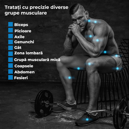 Aparat pentru masaj profesional, tip pistol, anticelulitic, relaxare pentru corp, silentios cu doar 40dB, ecran LCD, timp de operare pana la 15h, cu 12 capete pentru orice grupa musculara, Set, Negru, [5]