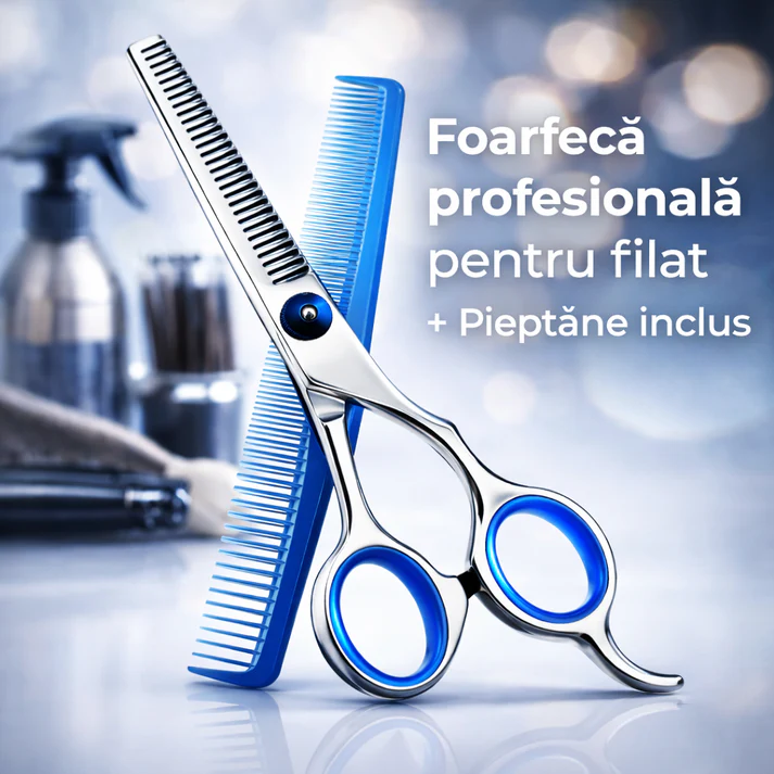 Foarfece de tuns - Foarfeca Regal Bliss ® profesionala pentru filat, Argintiu si Albastru