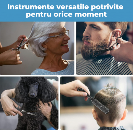 Foarfece profesionale de tuns si filat Set de 11 piese, Negru [4]