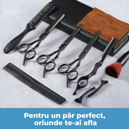 Foarfece profesionale de tuns si filat Set de 11 piese, Negru [6]