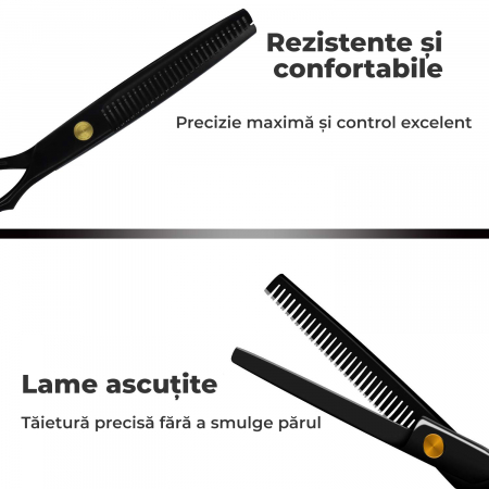 Foarfece profesionale de tuns si filat Set de 11 piese, Negru si Auriu [4]