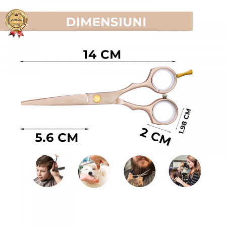 Foarfece profesionale de tuns si filat, Set de 8 piese, Negru cu Auriu [6]