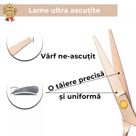 Foarfece profesionale de tuns si filat, Set de 8 piese, Negru cu Auriu [2]