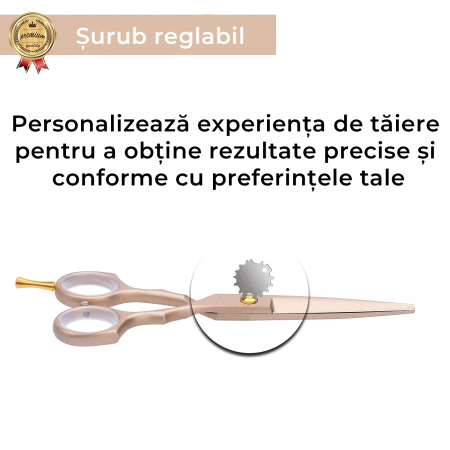 Foarfece profesionale de tuns si filat, Set de 8 piese, Negru cu Auriu [7]