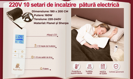 Patura cu incalzire electrica 180x200cm, Maro [13]