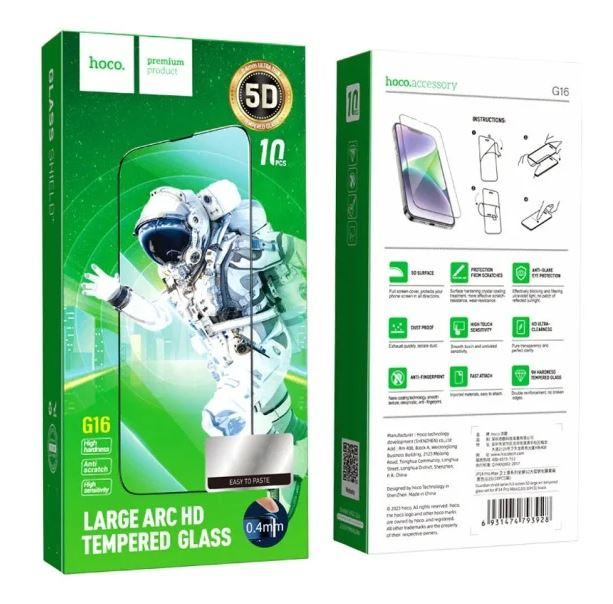 Folie Sticla Hoco G16 Clear 5D, 0.4 mm, Contur negru, iPhone 16 Pro Max - Glass Large Arc [6]