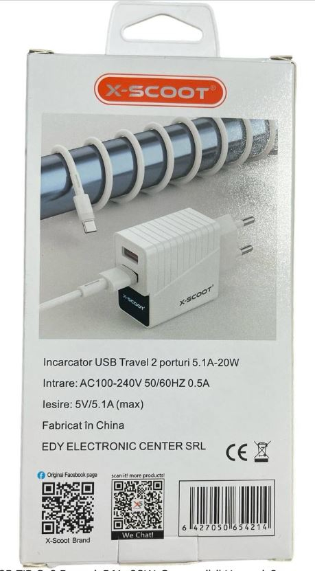 Incarcator USB TIP C, 2 Porturi, 5.1A-20W, Compatibil Samsung, Huawei, Xiaomi Alb [5]