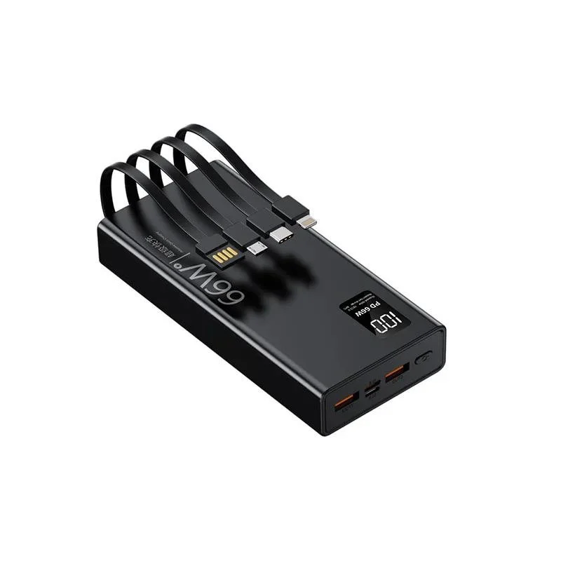 Power Bank Smartix 66W, Incărcare rapida, 20 000 mAh, 3A, Display, 4 tipuri cabluri incluse iPhone, Android, PC, Typ-C, Pentru iPhone, iPod, Android, 15x7x2CM, Negru [2]