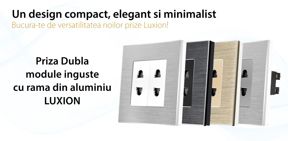 Priza Dubla cu Module Inguste cu Rama din Aluminiu LUXION [5]