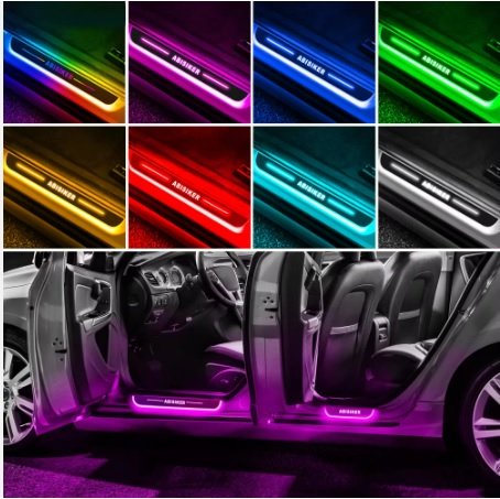 Set 4 protectii magnetice iluminateLED pentru pragul masinii cu logo SKODA [3]