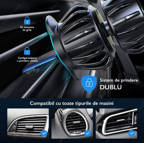 Suport auto magnetic de telefon, Grila ventilatie, Minimalist, Durabil, Compatibil universal, Rotatie 360, Negru [4]
