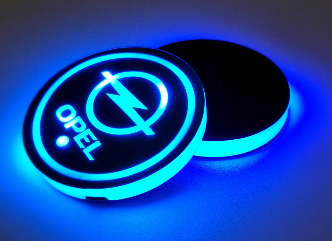 Suport auto pentru pahare cu lumina inteligenta LED cu logo OPEL [1]