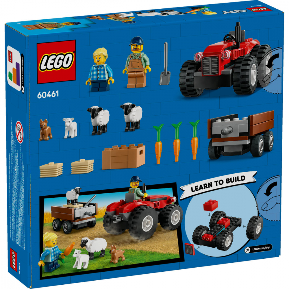 Tractor de ferma rosu cu remorca si oi [3]