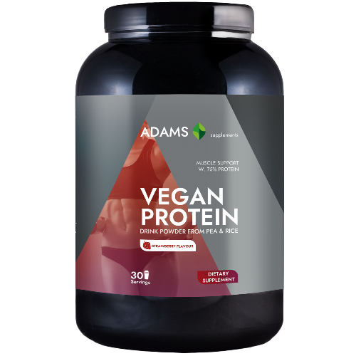 Pudră proteică vegană, căpșuni, 908gr, Adams [1]